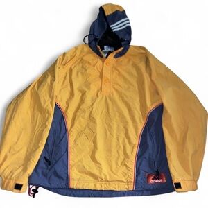 Vintage 90s Adidas Men’s Yellow/Navy Windbreaker Jacket Pullover Size M
